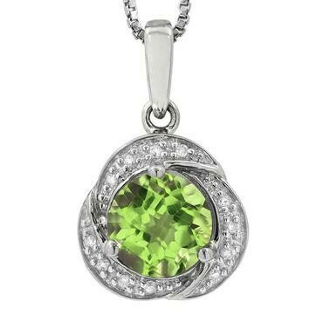 Whirl Peridot Pendant with Diamond Frame 14KT Gold