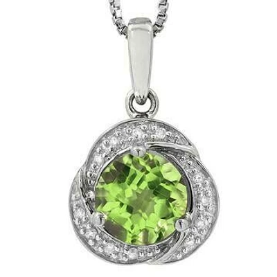 Whirl Peridot Pendant with Diamond Frame 14KT Gold