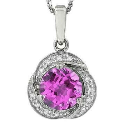 Whirl Pink Topaz Pendant with Diamond Frame 14KT Gold