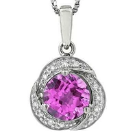 Whirl Pink Topaz Pendant with Diamond Frame 14KT Gold