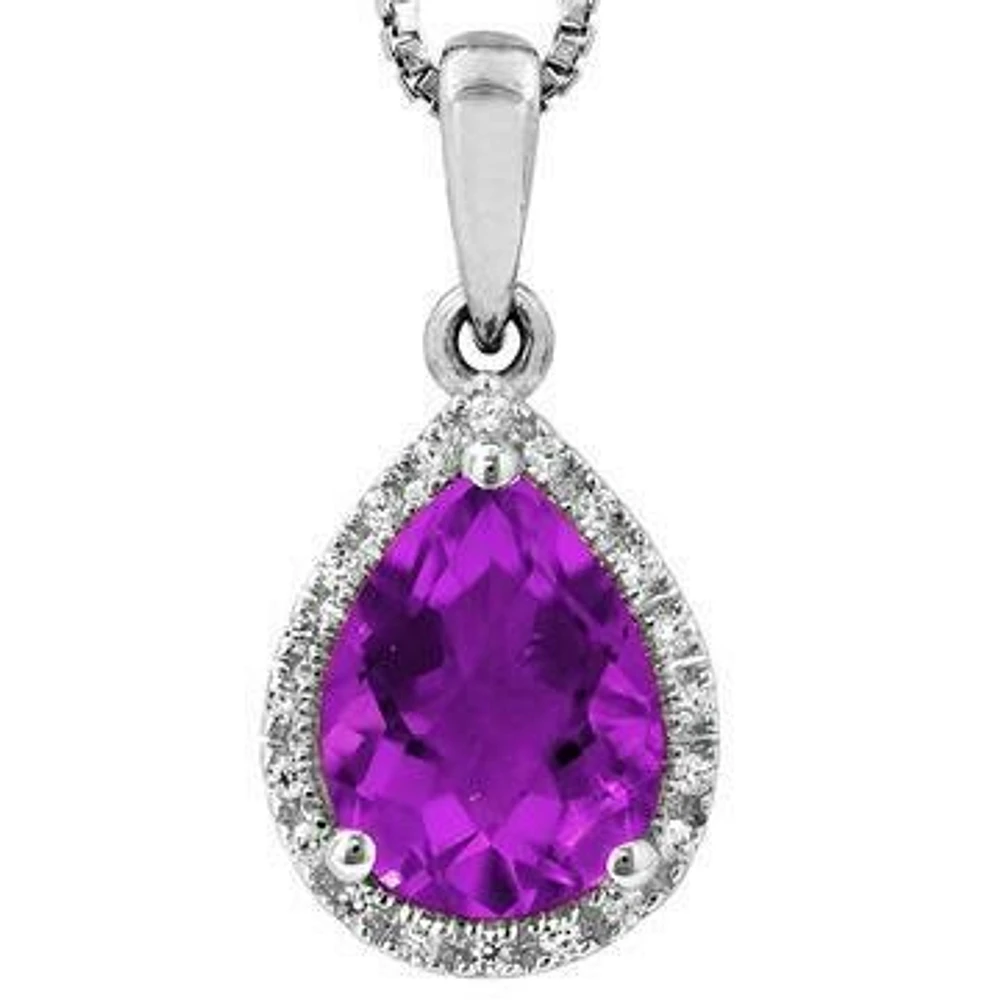 Pear Amethyst Teardrop Pendant with Diamond Halo 14KT Gold