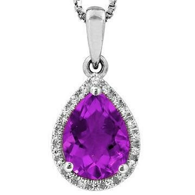 Pear Amethyst Teardrop Pendant with Diamond Halo 14KT Gold