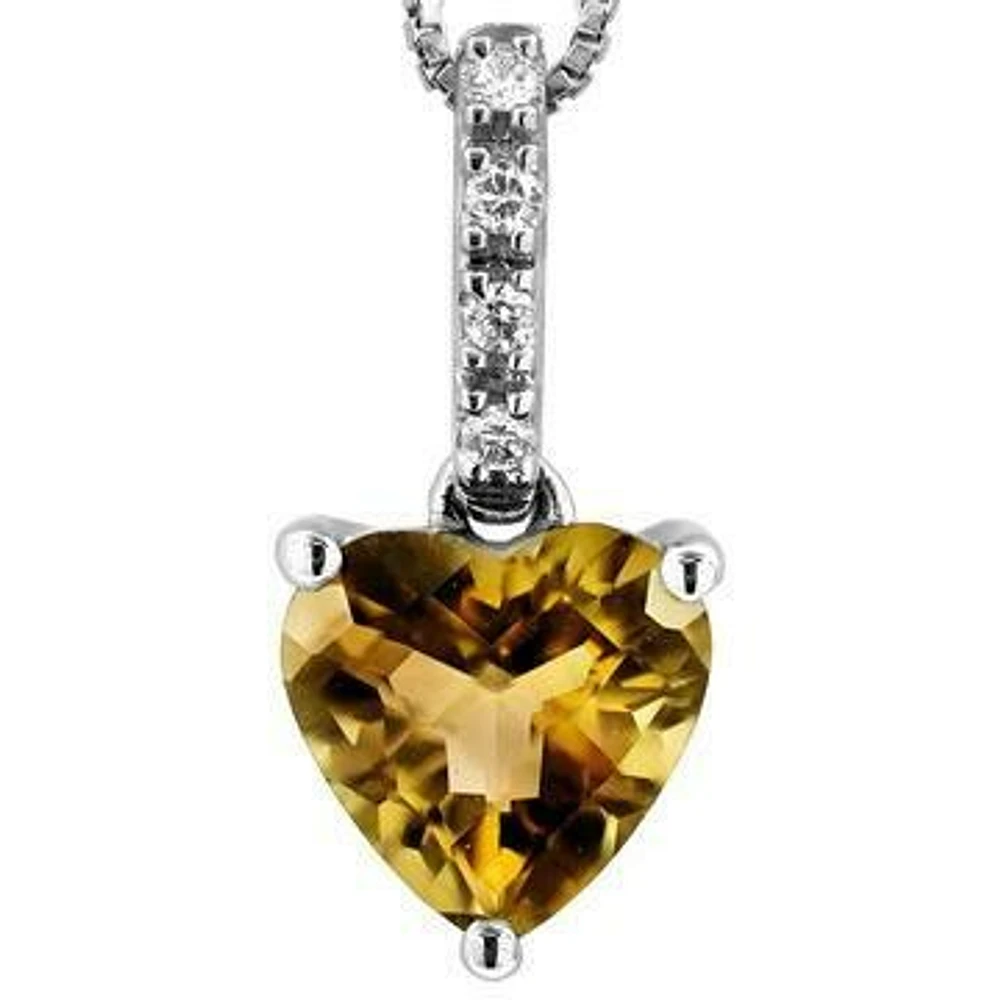 Heart Citrine Pendant with Diamond Bail 14KT Gold