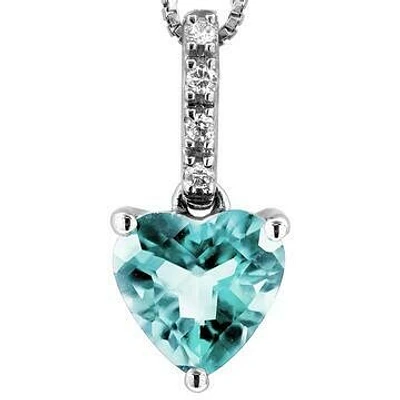 Heart Aquamarine Pendant with Diamond Bail 14KT Gold