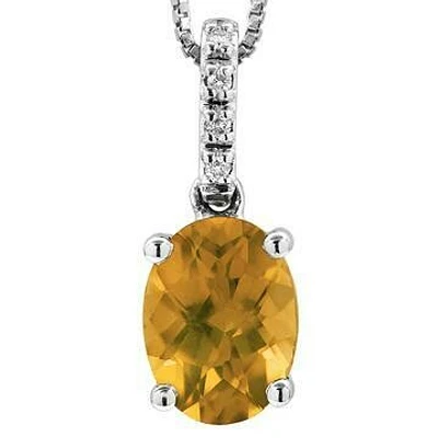 Oval Citrine Pendant with Diamond Bail 14KT Gold