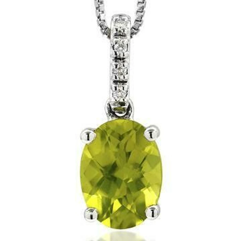 Oval Peridot Pendant with Diamond Bail 14KT Gold