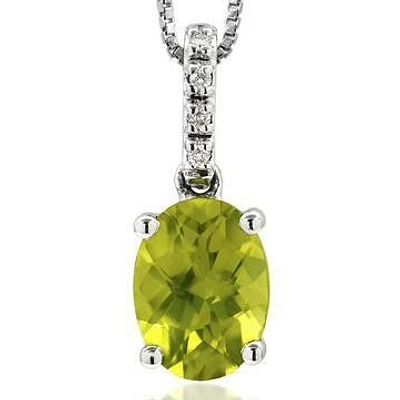 Oval Peridot Pendant with Diamond Bail 14KT Gold