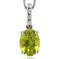 Oval Peridot Pendant with Diamond Bail 14KT Gold