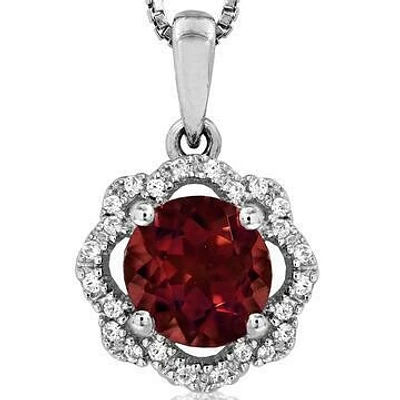 Floral Garnet Pendant with Diamond Frame 14KT Gold