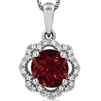 Floral Garnet Pendant with Diamond Frame 14KT Gold