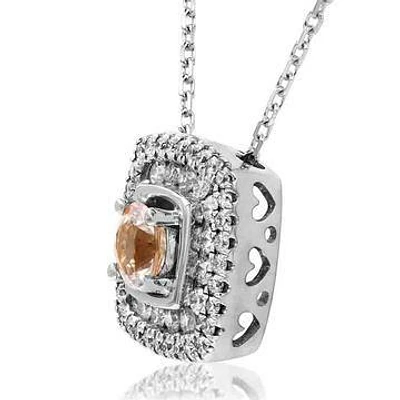 Cushion Morganite Pendant with Double Diamond Frame 14KT Gold