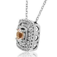 Cushion Morganite Pendant with Double Diamond Frame 14KT Gold