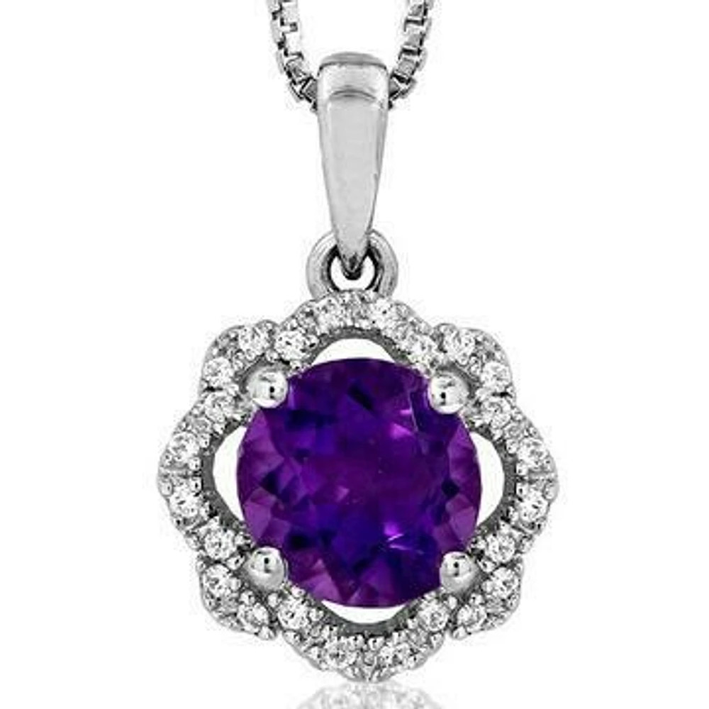 Floral Amethyst Pendant with Diamond Frame 14KT Gold