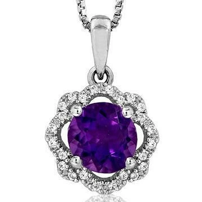 Floral Amethyst Pendant with Diamond Frame 14KT Gold