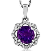 Floral Amethyst Pendant with Diamond Frame 14KT Gold