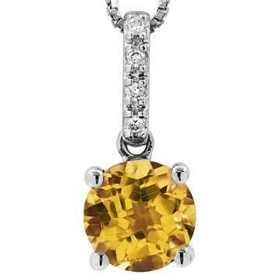 Citrine Pendant with Diamond Bail 14KT Gold