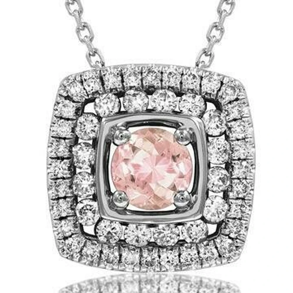 Cushion Morganite Pendant with Double Diamond Frame 14KT Gold