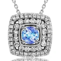 Cushion Tanzanite Pendant with Double Diamond Frame 14KT Gold