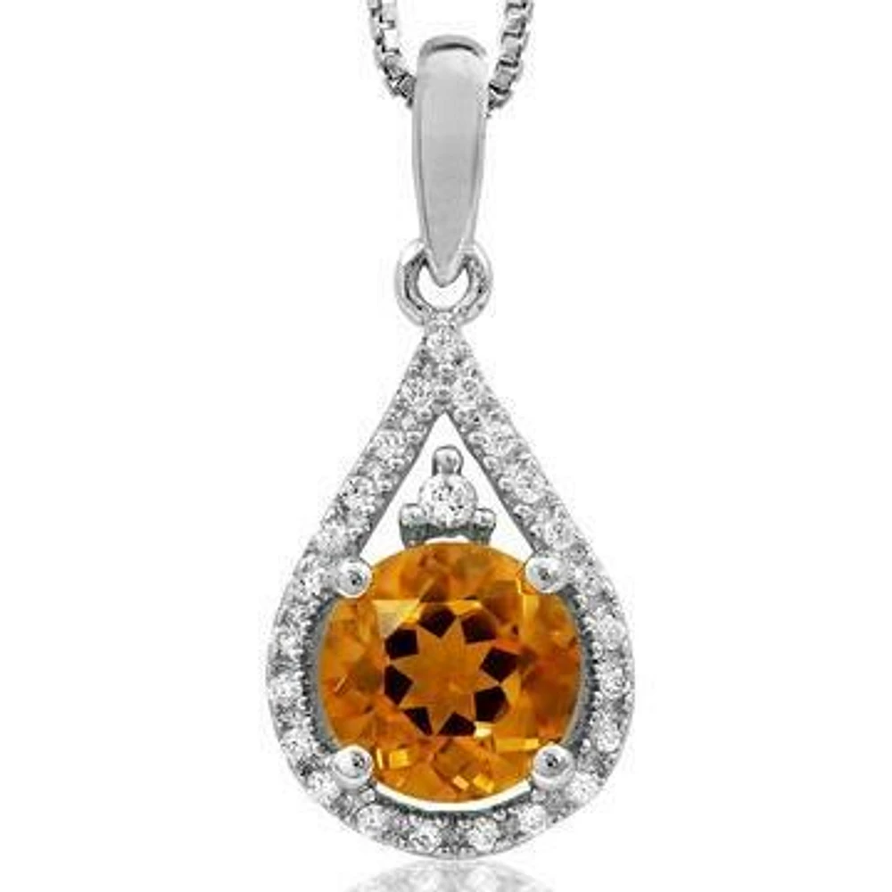 Citrine Teardrop Pendant with Diamond Frame 14KT Gold