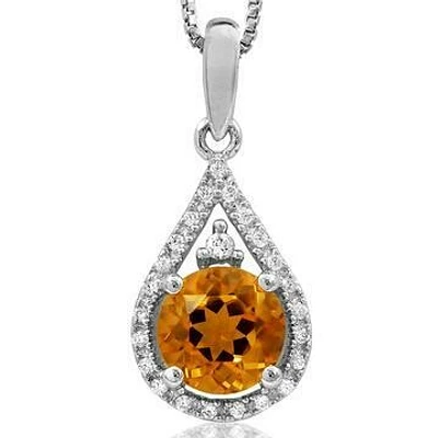 Citrine Teardrop Pendant with Diamond Frame 14KT Gold