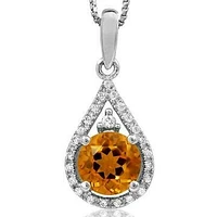 Citrine Teardrop Pendant with Diamond Frame 14KT Gold