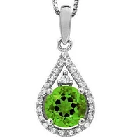 Peridot Teardrop Pendant with Diamond Frame 14KT Gold