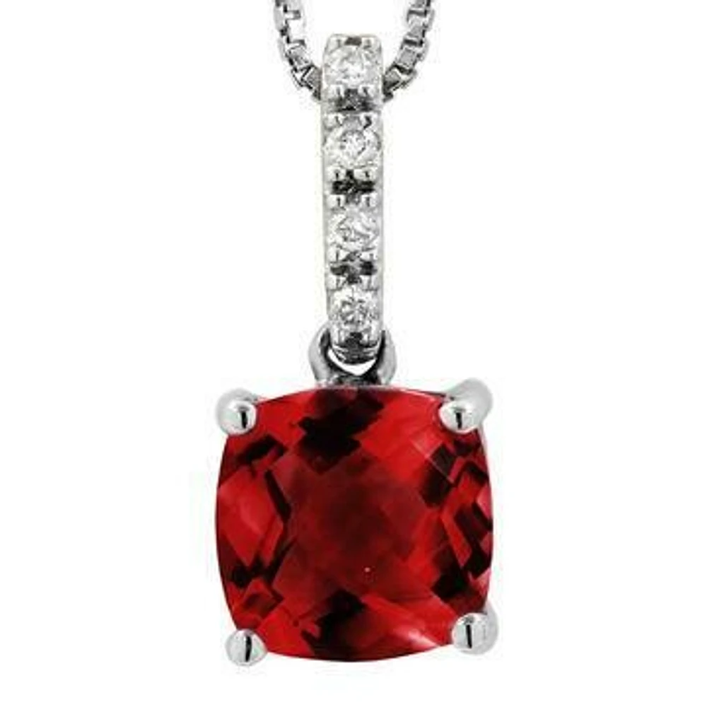 Cushion Garnet Pendant with Diamond Bail 14KT Gold