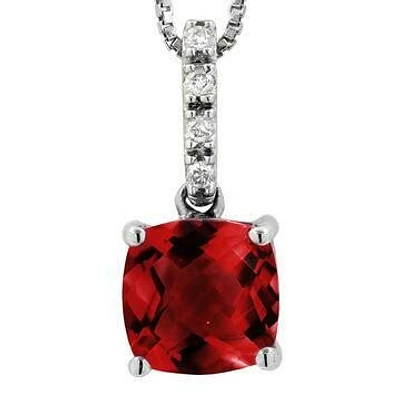 Cushion Garnet Pendant with Diamond Bail 14KT Gold