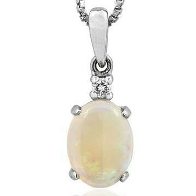 Oval Opal Pendant with Single Diamond 14KT Gold