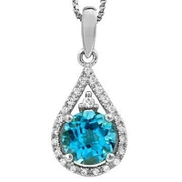 Blue Topaz Teardrop Pendant with Diamond Frame 14KT Gold