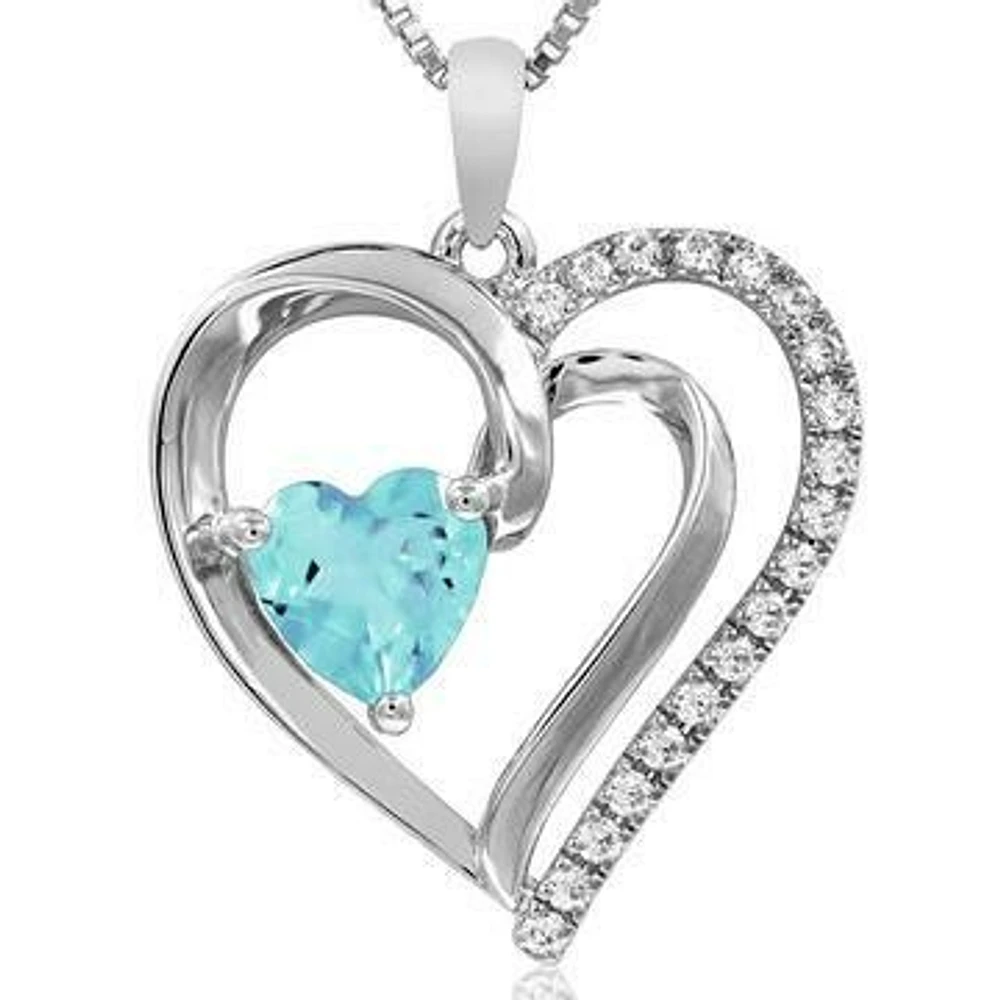 Heart Aquamarine Pendant with Diamond Accent 14KT Gold