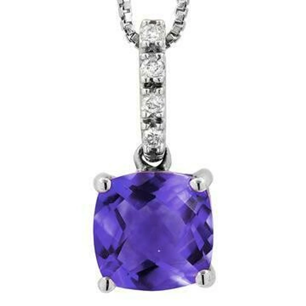 Cushion Amethyst Pendant with Diamond Bail 14KT Gold