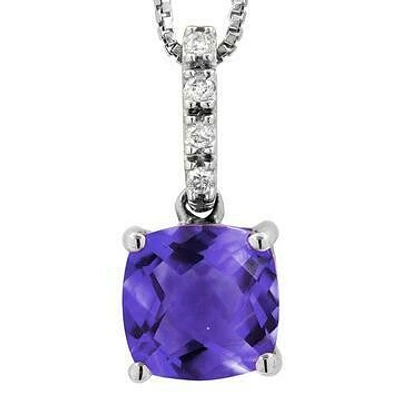 Cushion Amethyst Pendant with Diamond Bail 14KT Gold