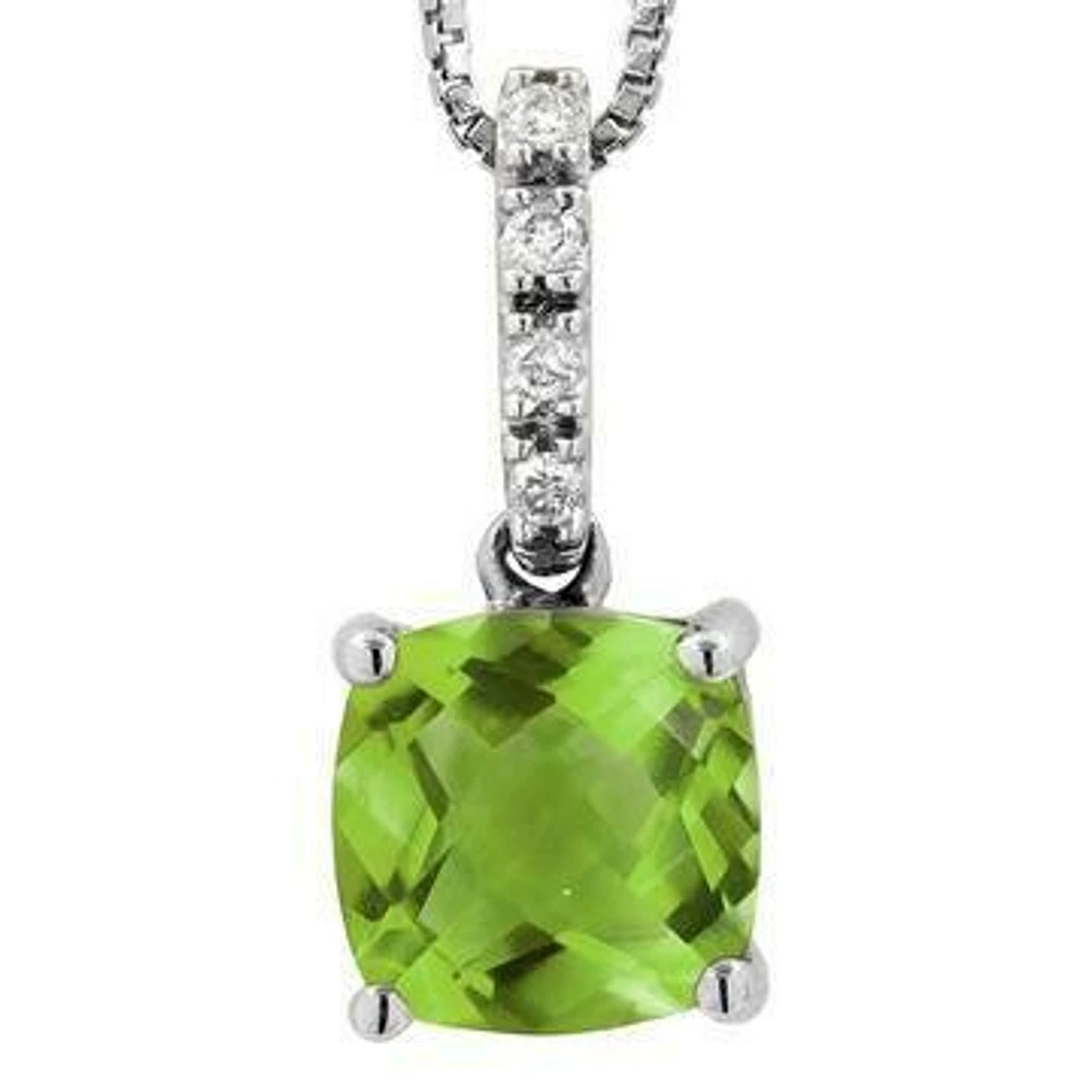 Cushion Peridot Pendant with Diamond Bail 14KT Gold