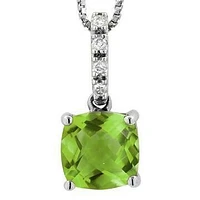 Cushion Peridot Pendant with Diamond Bail 14KT Gold