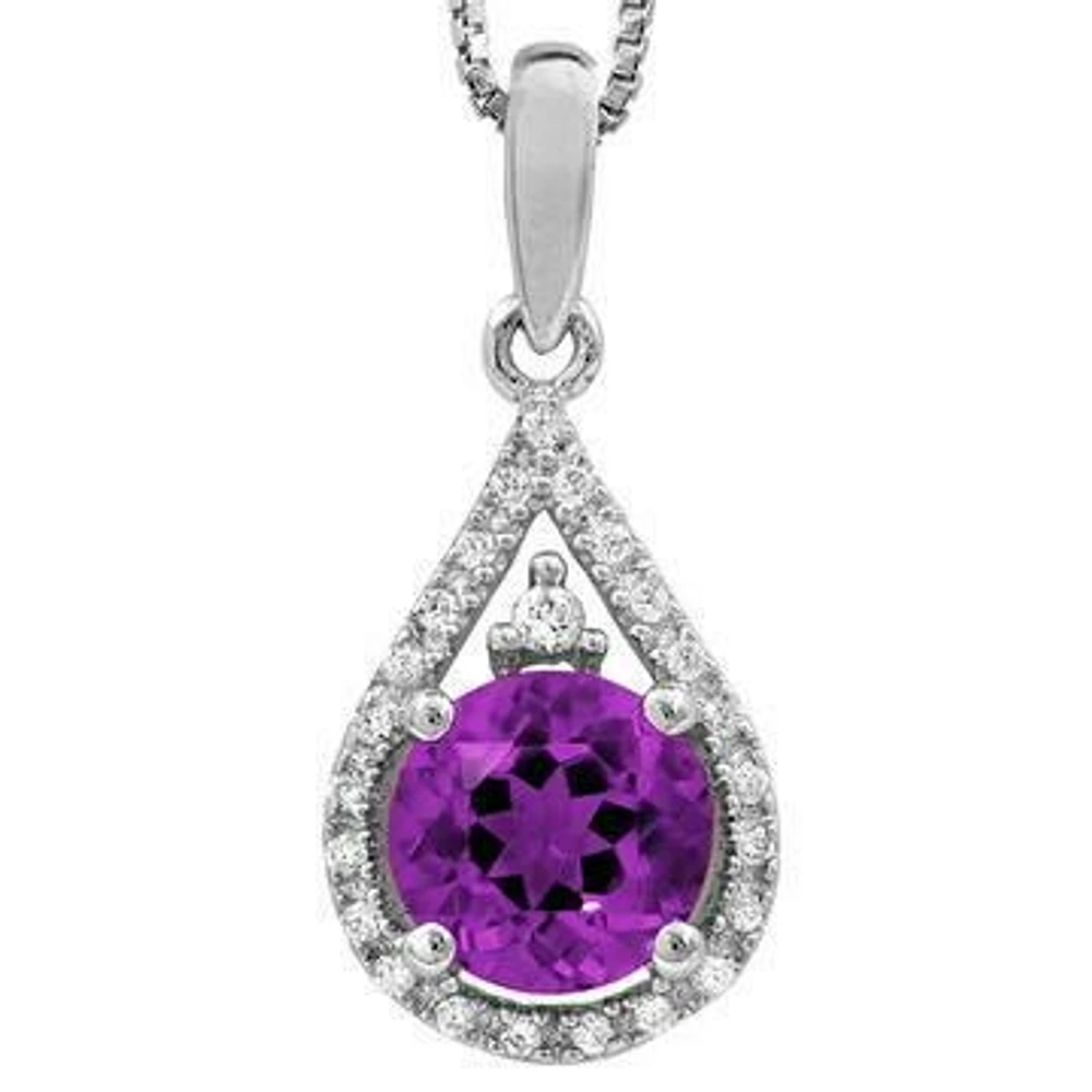 Amethyst Teardrop Pendant with Diamond Frame 14KT Gold