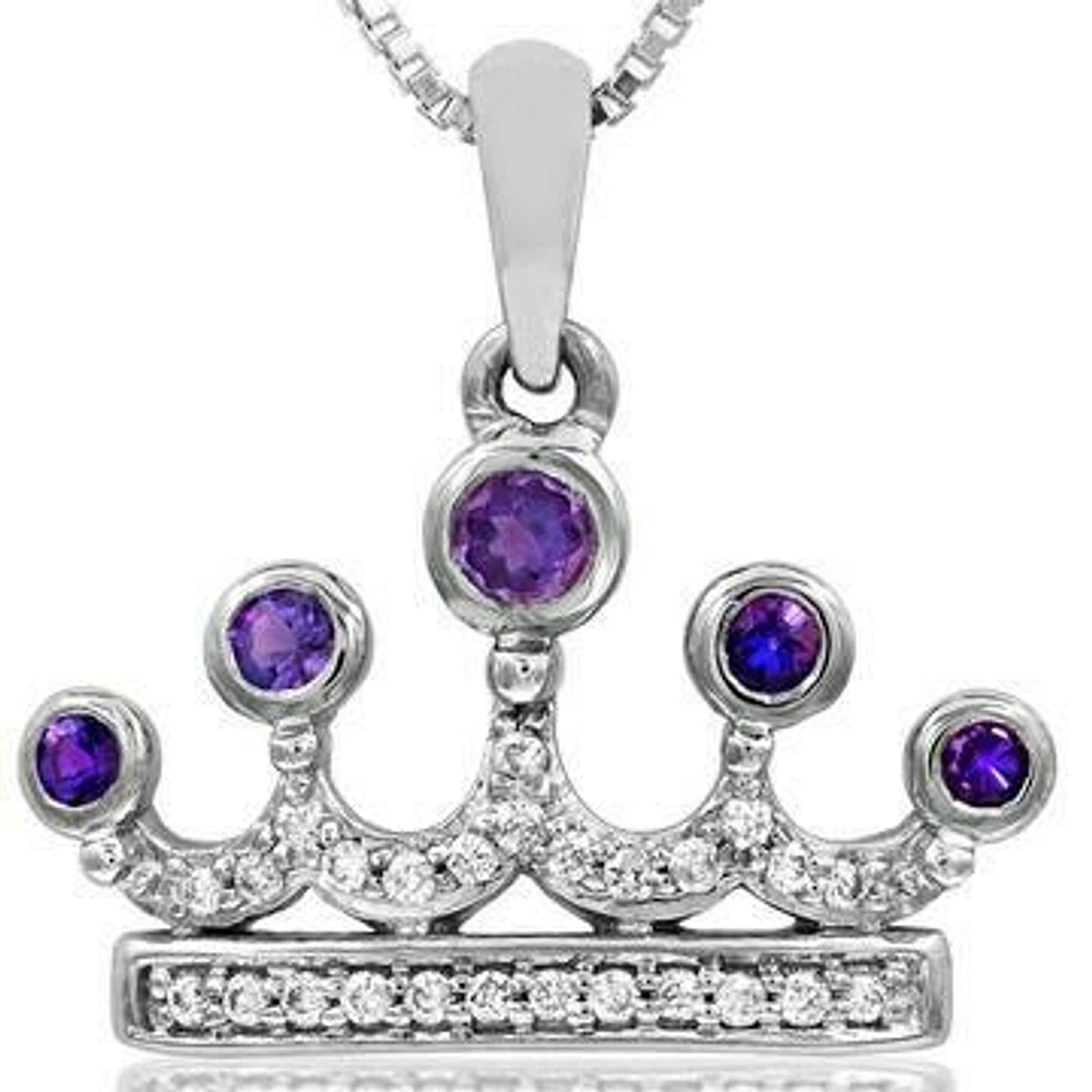 Amethyst Crown Pendant with Diamond Accent 14KT Gold