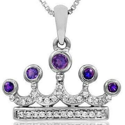 Amethyst Crown Pendant with Diamond Accent 14KT Gold