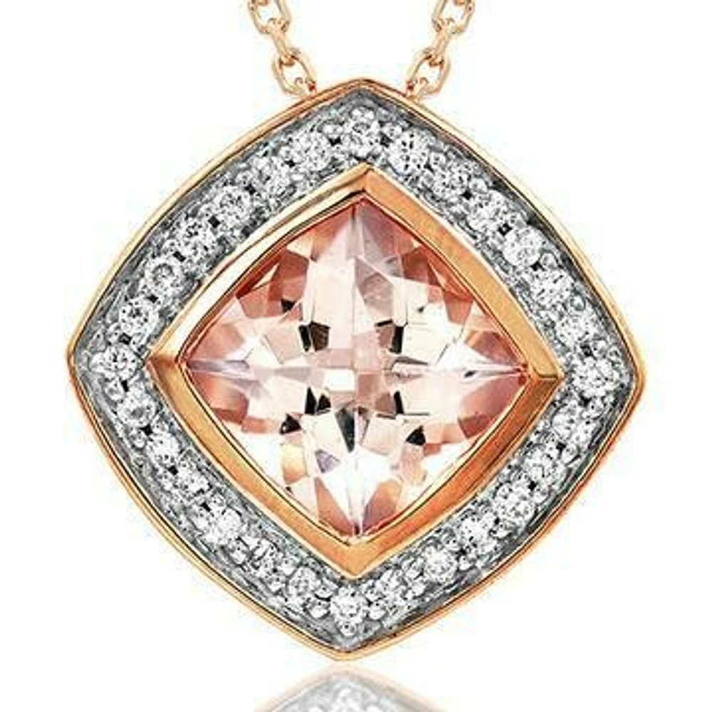 Cushion Morganite Pendant with Diamond Frame 14KT Rose Gold