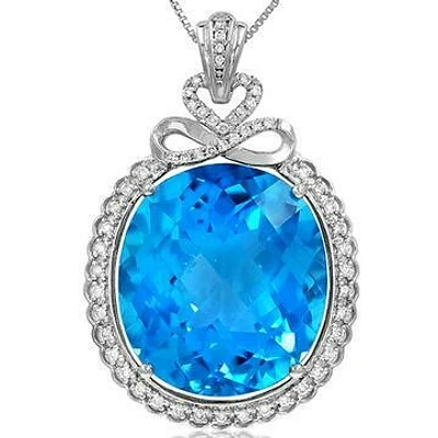 Premium Oval Infinity Blue Topaz Pendant with Diamond Frame 14KT White Gold