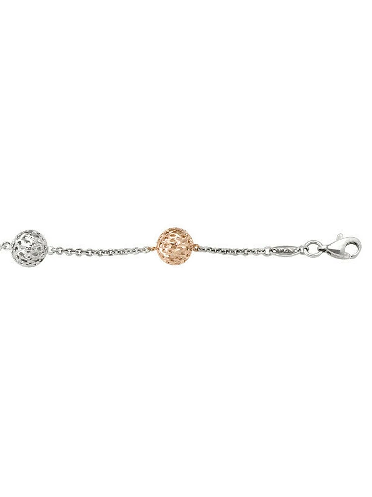 Pink And White Gold Fancy Ball Link 10KT