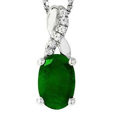 Oval Emerald Infinity Pendant with Diamond Accent 14KT Gold