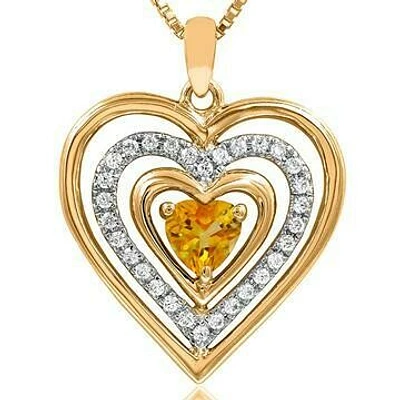 Triple Heart Citrine Pendant with Diamond Accent 14KT Gold