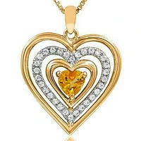 Triple Heart Citrine Pendant with Diamond Accent 14KT Gold