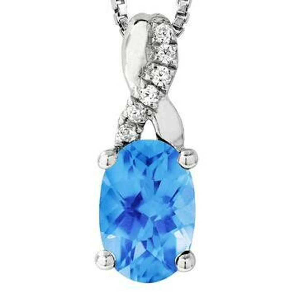 Oval Blue Topaz Infinity Pendant with Diamond Accent 14KT Gold