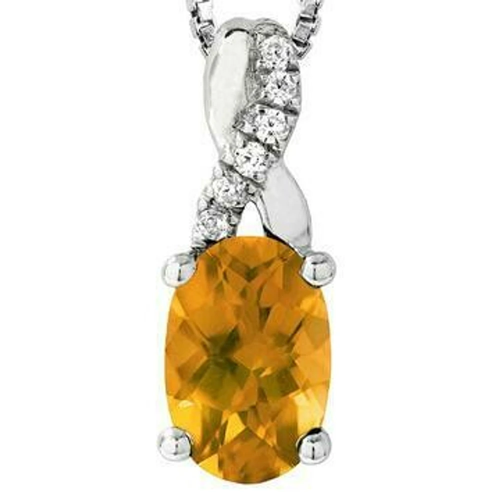 Oval Citrine Infinity Pendant with Diamond Accent 14KT Gold