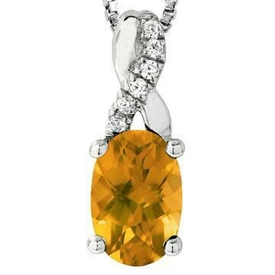 Oval Citrine Infinity Pendant with Diamond Accent 14KT Gold