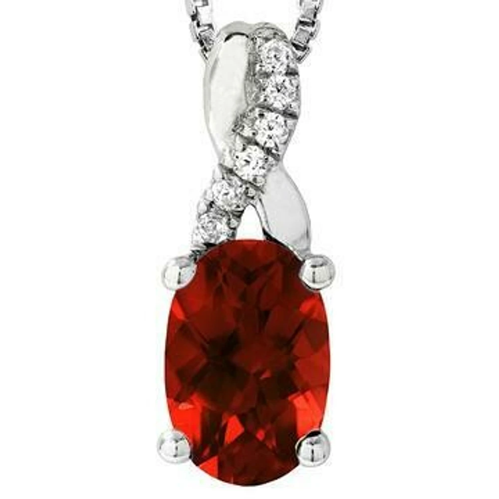 Oval Garnet Infinity Pendant with Diamond Accent 14KT Gold