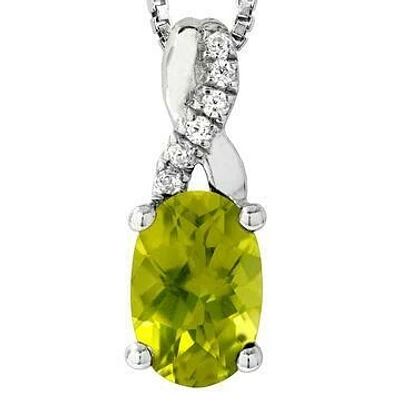 Oval Peridot Infinity Pendant with Diamond Accent 14KT Gold