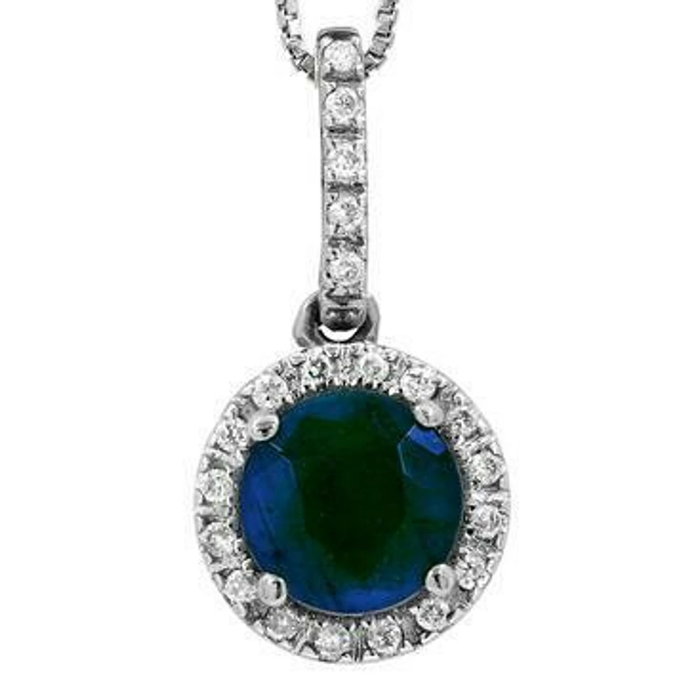 Blue Sapphire Pendant with Diamond Halo 14KT Gold